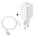 PACKSEC-IP2A - Chargeur iPhone 2 parties avec câble + prise secteur 2xUSB 2A coloris blanc