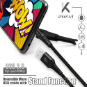 UNIKAB-MICRONOIR - Câble USB vers Micro-USB noir fonction stand et renforcé Kevlar