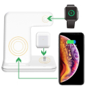 WIRELESS-3EN1BLANC - Chargeur sans fil induction 3en1 iPhone + AirPods+ Apple Watch Fast-Charge QI 15W coloris blanc