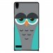 CPRN1ASCENDP6CHOUETTE2 - Coque rigide pour Huawei Ascend P6 avec impression Motifs chouette endormie bleue et grise