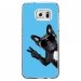 CRYSGALS7EDGECHIENVBLEU - Coque rigide transparente pour Samsung Galaxy S7-Edge avec impression Motifs chien à lunettes sur f