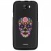 TPU1BARRYSKULLFLEUR - Coque souple pour Wiko Barry avec impression Motifs crâne en fleurs