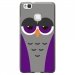 TPU1P9LITECHOUETTE6 - Coque souple pour Huawei Ascend P9-Lite avec impression Motifs chouette endormie mauve et grise